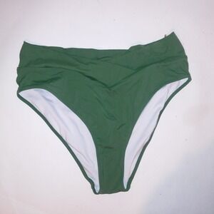 Victoria Secret PINK Swim Bikini Bottom XXL 2X Solid Green Crossover Cheeky New